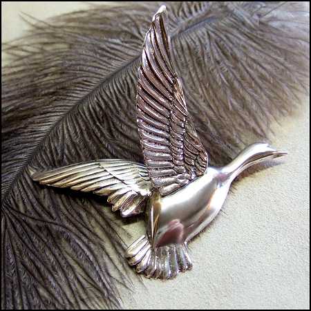 1950s Big Rare Sterling Silver Goose Vintage Brooch