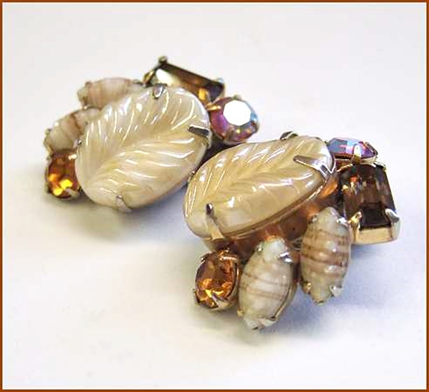 1950s Signed WEISS Topaz Art Glass Topaz Vintage Clip Earrings