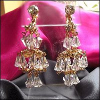 Hattie Carnegie Clear Crystal Chandelier Clip Earrings 1950s Jewelry
