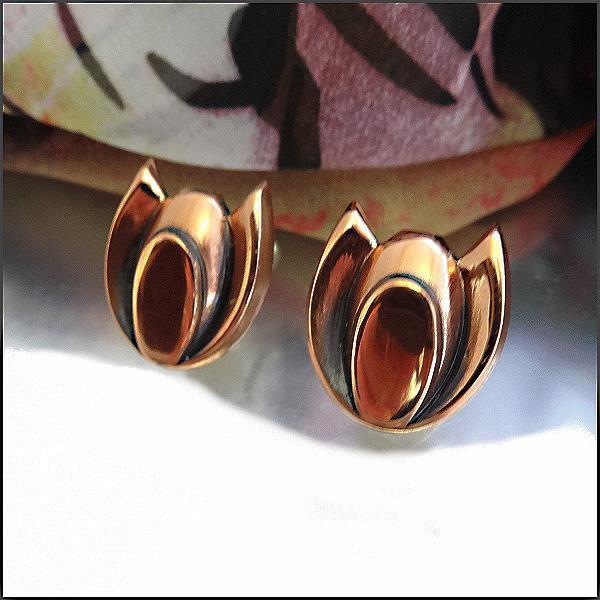 1950s RENOIR Tulip Flower Vintage Copper Earrings