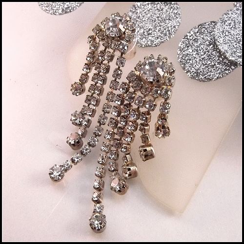 1950s Vintage Chandelier Pierced Earrings Midi Rhinestone Waterfalls