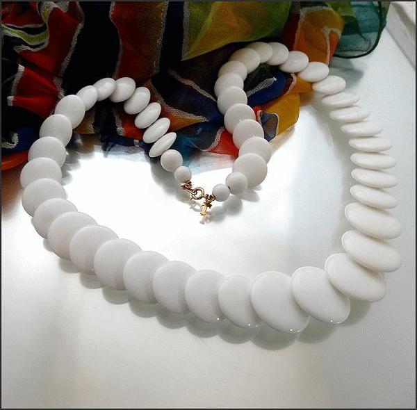 1970s Vintage Necklace Modern White Dominos Signed Trifari 