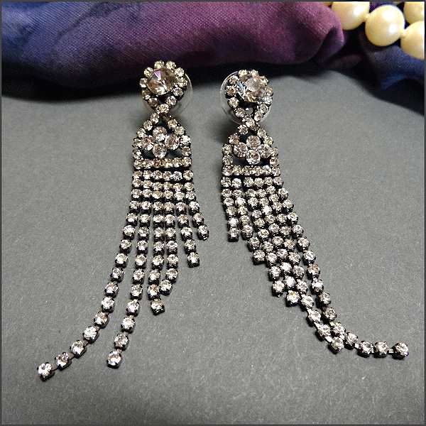 1960s Vintage Chandelier Pierced Earrings Exceptional Long Waterfall Crystals