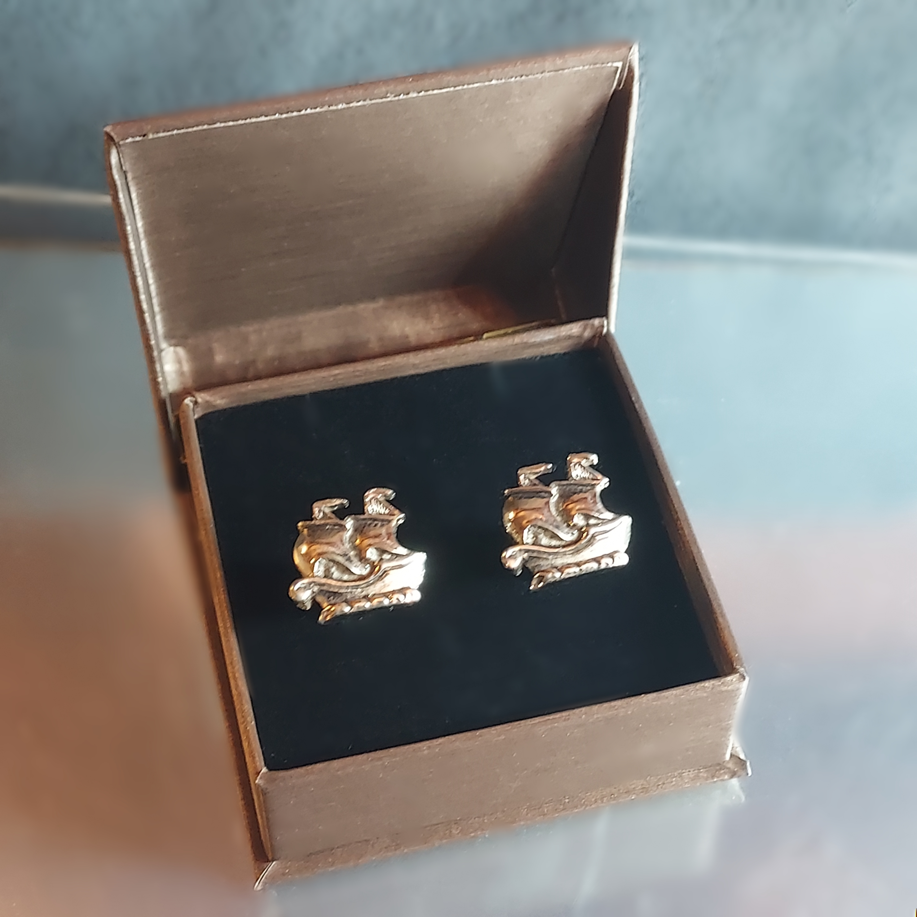 1950s Silver Celtic Viking Ship Nautical Vintage Cufflinks