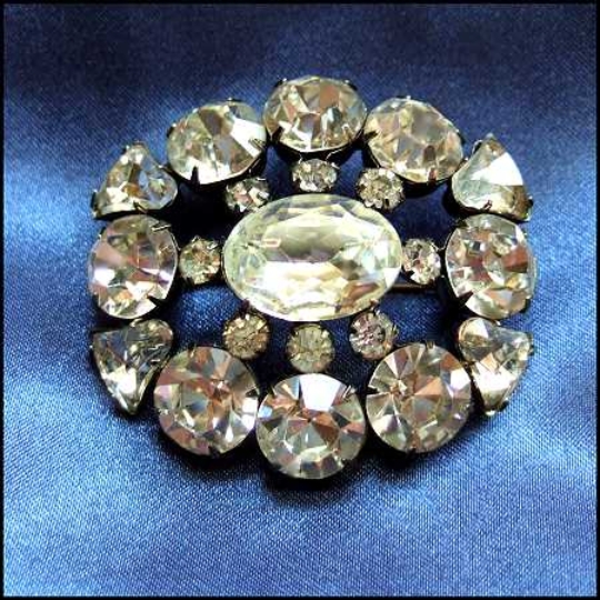 1940s Eisenberg Stunning Big Clear Vintage Crystal Brooch