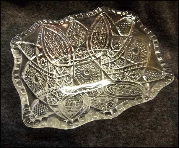 Early 1900s Vintage EAPG Glass Nappy Dishes Pleated Medallions Pair