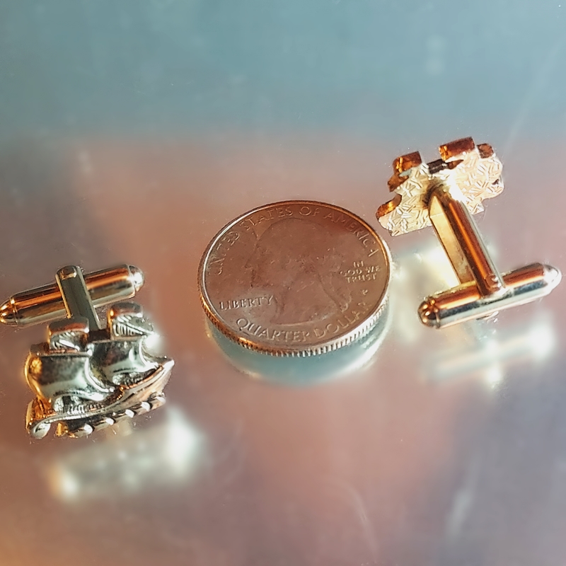 1950s Silver Celtic Viking Ship Nautical Vintage Cufflinks