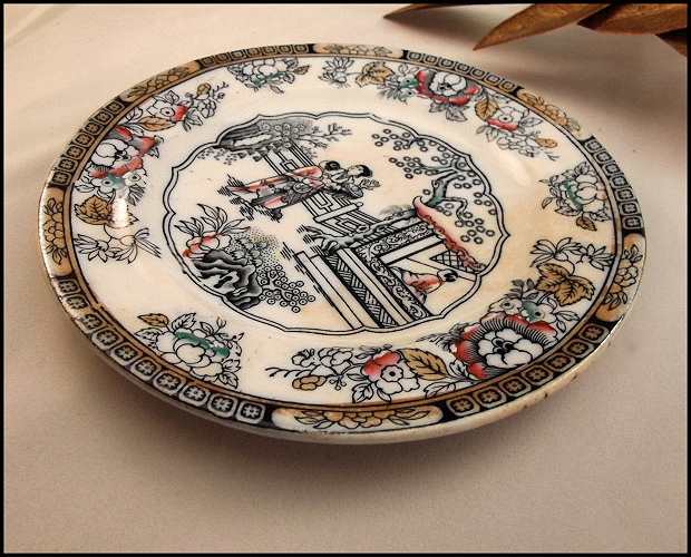 1862-1880 H&C Staffordshire Polychrome Plate Oriental Chinoiserie