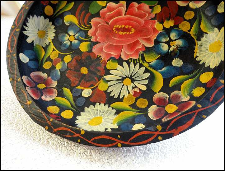 Antique Hand Painted Carved Wood Bowl Early 20th Century Bavarian 