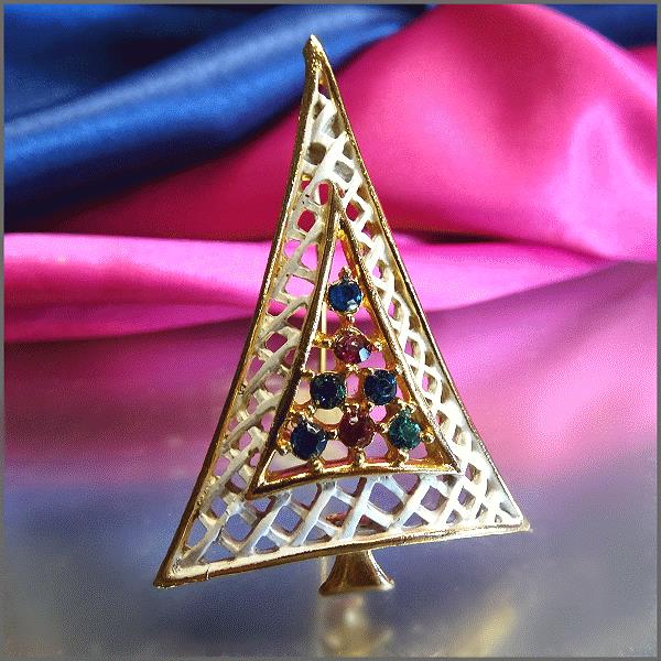 1960s Vintage Christmas Tree Pin Modern Lattice w Rhinestones