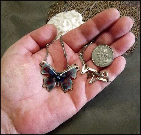 1970s Vintage Butterfly Necklace Copper Enamel