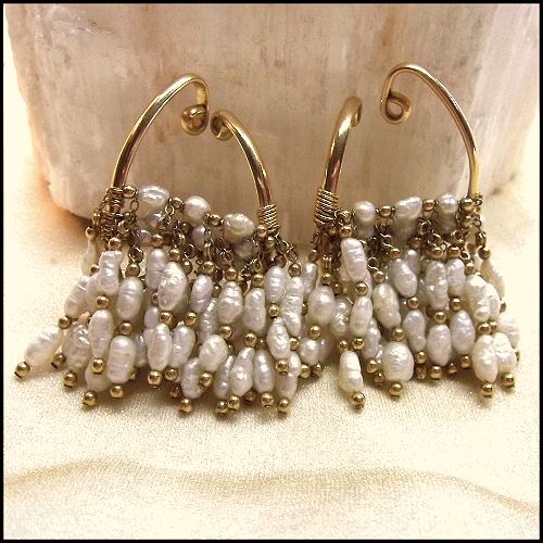 Freshwater Pearl Earrings 14kt Gold Ear Hoop Clusters Designer Jewelry