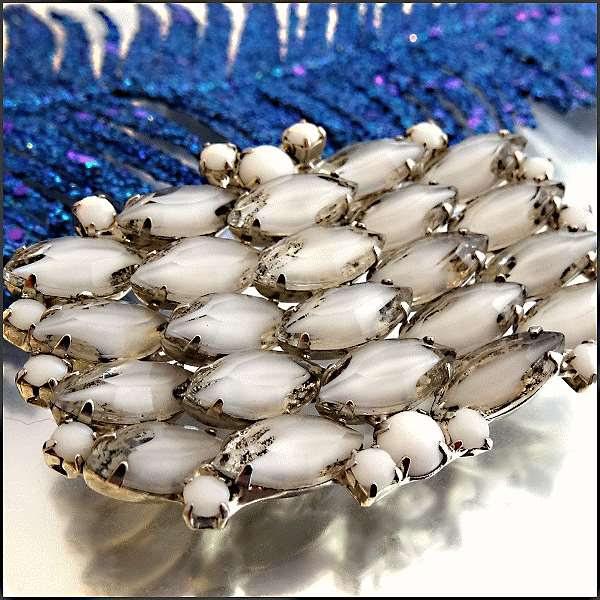 1950s Kramer Rare White Ice French Givre Glass Vintage Brooch