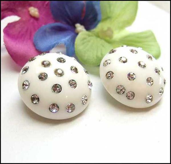 1950s Art Deco Style Earrings Weiss Rhinestone Buttons 