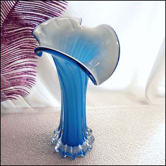 1950s Vintage Czech Jack in Pulpit Glass Vase Ocean Blue