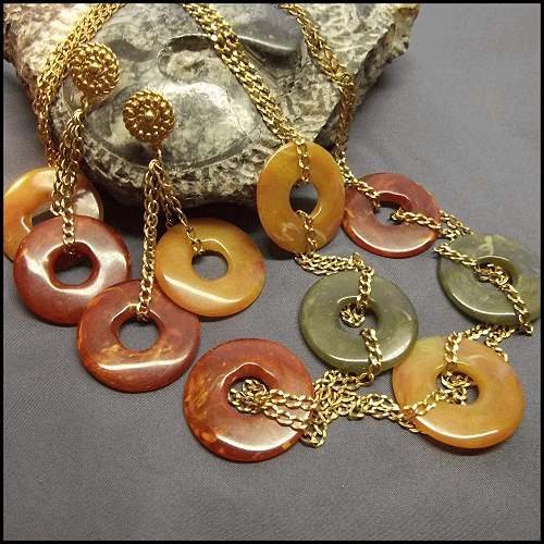 Vintage Earthy Agate Style Necklace w Earrings Signed Avon Set