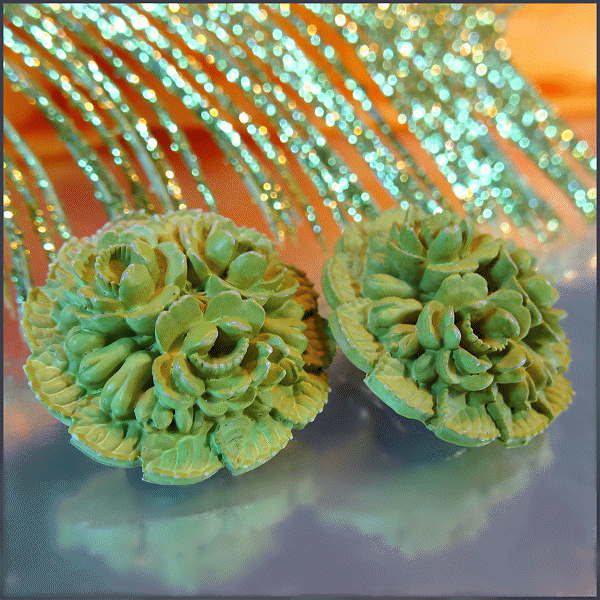 1950s Apple Green Celluloid Flower Vintage Clip Earrings