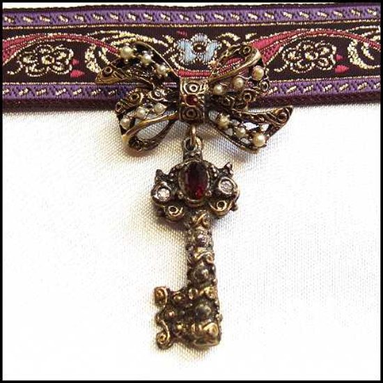 1950s Florenza Jeweled Pearl Gold Key Vintage Brooch or Pendant