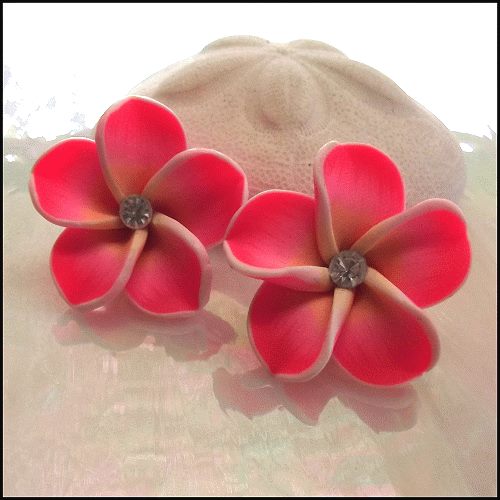 Frangipani Hot Pink Flower Tropical Earrings