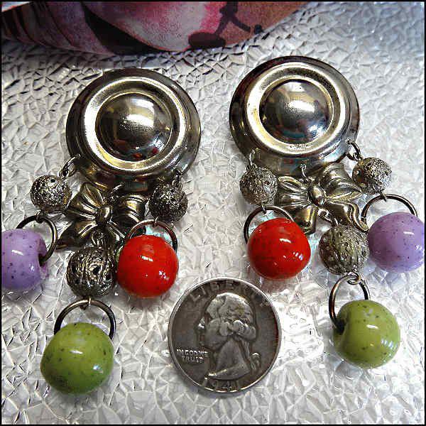 1970s Vintage Earrings Super Wild Silver Pierced Dangles