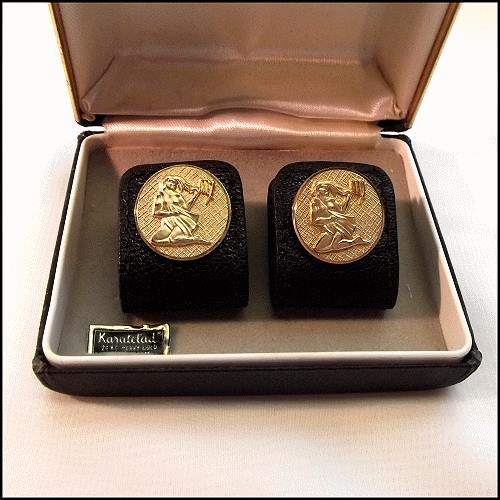 1950s Signed Anson 24kt HGE Gold Virgo Astrology Vintage Cufflinks