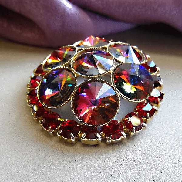 1950s Schiaperelli Rainbow Rivoli Vintage Crystal Brooch