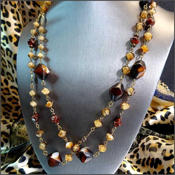 1950s Neu Gablonz Tortoise Glass Long Vintage Necklace
