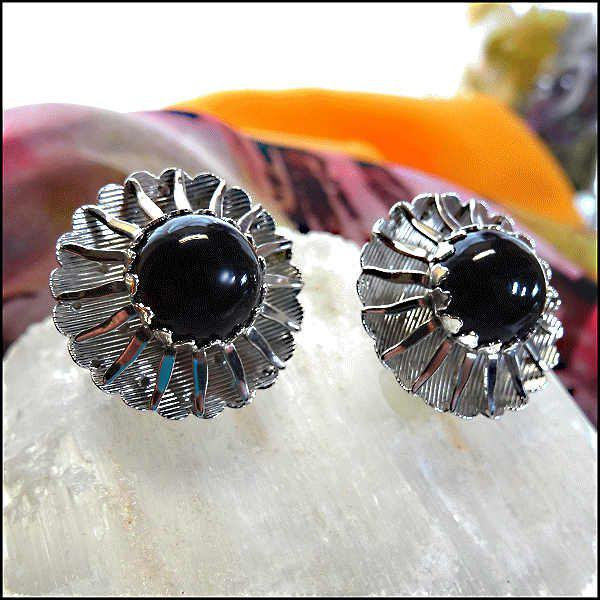 Celestial Silver Black Sarah Coventry Vintage Earrings