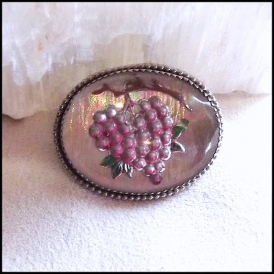 1940s Vintage Grape Pin Bavarian Iridescent Glass 