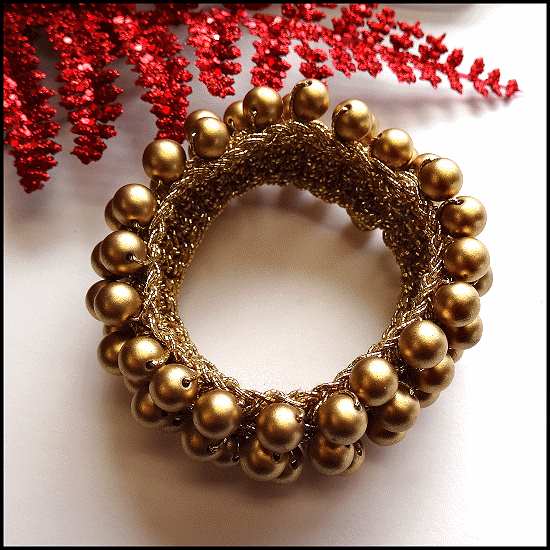 1960s Gold Pearl Crocheted Vintage Cuff Bracelet