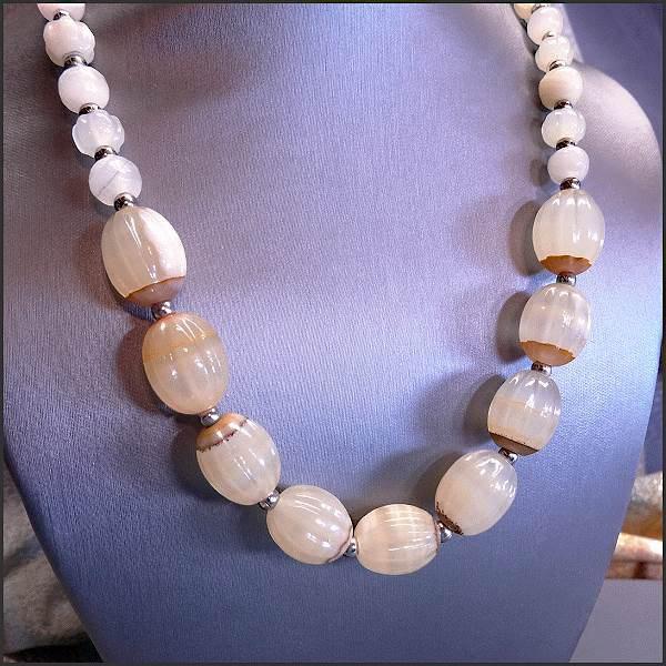 1970s Rare Carved Opalescent Chalcedony Vintage Necklace