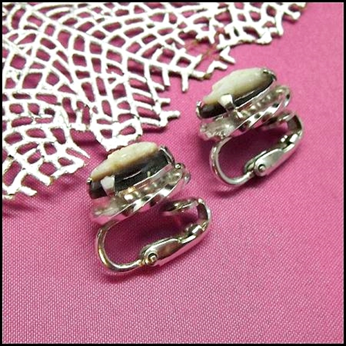 1950s Vintage Cameo Earrings Signed SORRENTO Sterling w Mother of Pearl 