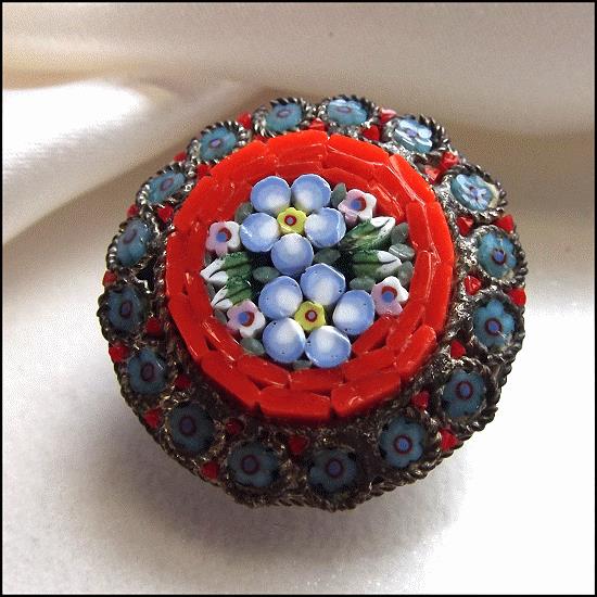 1930s Antique Italian Pin Petite Venetian Glass Mosaic Flowers 