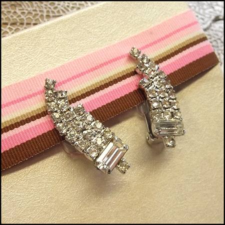 1950s Vintage Earrings Art Deco Clear Rhinestone Petite Fireworks