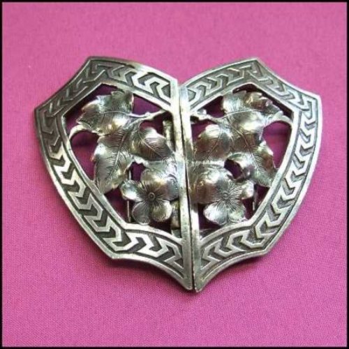 1920s Antique Belt Buckle or Pendant Ornate Art Nouveau Sterling Silver 