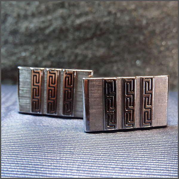 1970s Silver Greek Keys Vintage Cufflinks Signed Swank