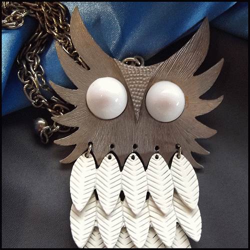 1960s Authentic Vintage Owl Necklace BIG Segmented Bird Pendant