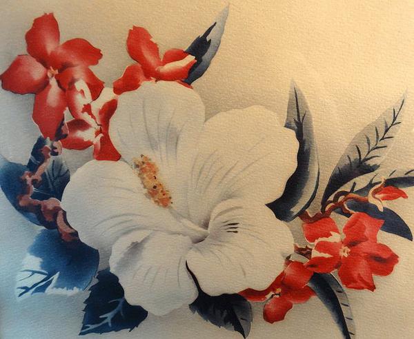 1940s Original Lambert Hibiscus Watercolor Print w Org Frame Home Decor