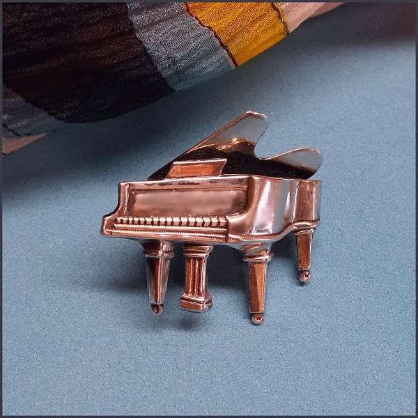1950s Signed Beau Sterling Silver Grand Piano 3D Figural Pin