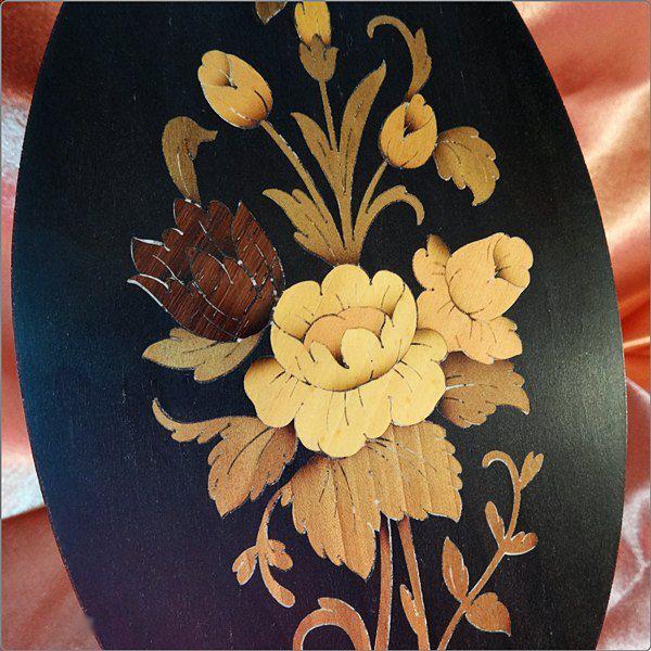 1950s Floral Inlay Vintage Wood Wall Plaque Bohemian Art