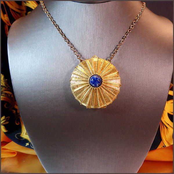 1973 Signed Estee Lauder Gold Empire Solid Perfume Vintage Pendant Necklace