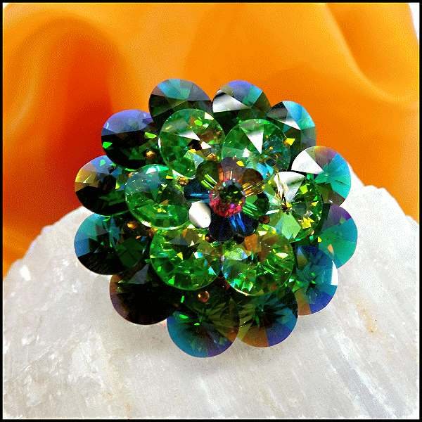 1950s Sherman Green Watermelon Rivoli Crystal Flower Vintage Brooch