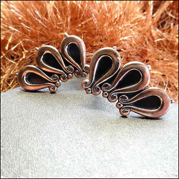 1950s Vintage Copper Earrings Retro Ribbons Signed Renoir 