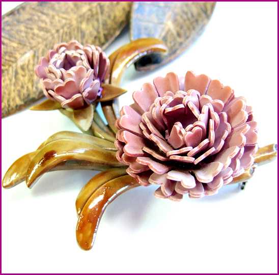 1940s Lavender Celluloid Vintage Flower Brooch