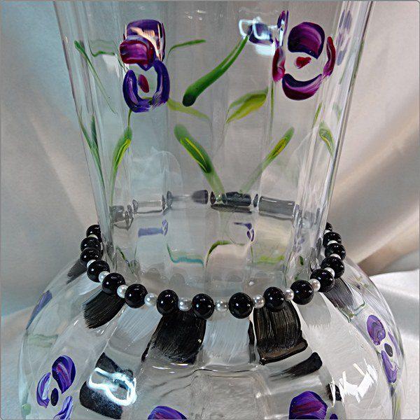 1998 Vintage Crystal Vase Hand Painted Signed Blowing Rock NC BJ Kinzler