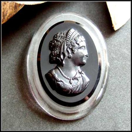 1950s Vintage Cameo Brooch Big Clear n Black Lucite Pin or Pendant