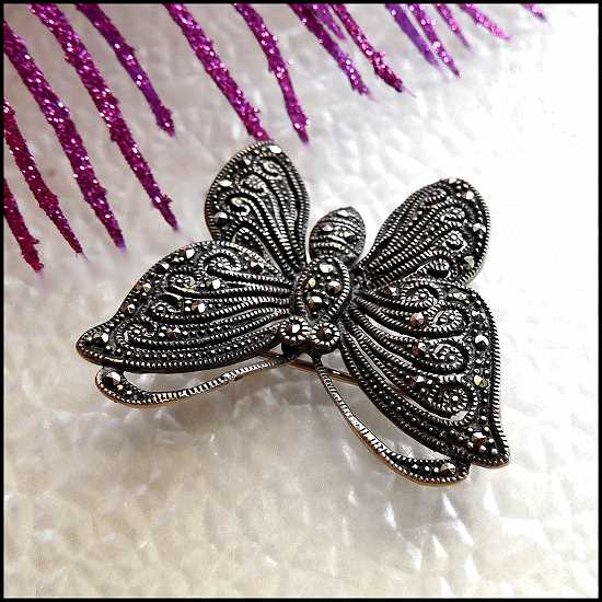 Vintage Sterling Silver Butterfly Pin Art Nouveau Style Pendant