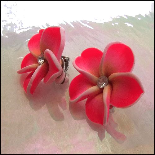 Frangipani Hot Pink Flower Tropical Earrings