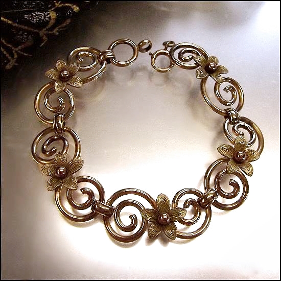 1950s 14 kt GF Signed Krementz Vintage Gold Scroll Bracelet