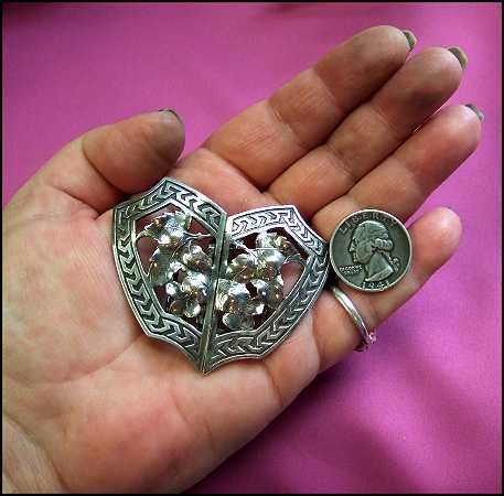 1920s Antique Belt Buckle or Pendant Ornate Art Nouveau Sterling Silver 